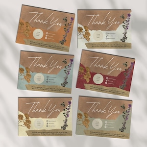 Paquete de tarjetas de agradecimiento de envío para pequeñas empresas editables / Inserto de paquete con flores rústicas / Tarjeta de nota para el cliente / Plantilla digital imprimible de Canva