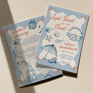 Last Toast on the Coast Invite | Coastal Bachelorette Invitation | Last Splash Bach Party Itinerary | Island Beach Theme | Canva Template