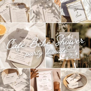 Cafe Bebe Babyparty Bündel | Kaffee Themen Gender Reveal Invite | Baby braut sich zusammen | Schlürfen und sehen | Französisches Cafe Canva Vorlage