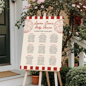 Sitzplan für die Babyparty „Slice Slice“ | Babyparty mit Pizza-Motto | Besondere Lieferung | Tischordnung für die Geschlechtsenthüllung | Canva-Vorlage Nico