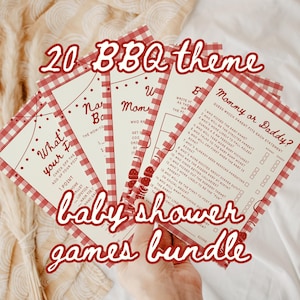 20 BBQ Theme Baby Shower Games Bundle | Baby Q Baby Sprinkle Activity Pack | Backyard Garden Barbecue Grill Party | Canva Template nico
