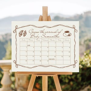 Cafe Bebe Guess The Due Date Calendar 24x18 | Baby Shower Arrival | Coffee Themed Baby Sprinkle Baby is Brewing Sign Canva Template sam