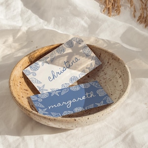 Sea You Soon Baby Shower Place Card | Seashell Table Name Card | Blue Coastal Name Tag | Beach Themed Seating Label | Canva Template katie