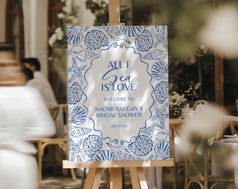 All I Sea Is Love Welcome Sign | Summer Beach Coastal Engagement Party | Bridal Shower Poster | Seashells Themed Bach | Canva Template naomi