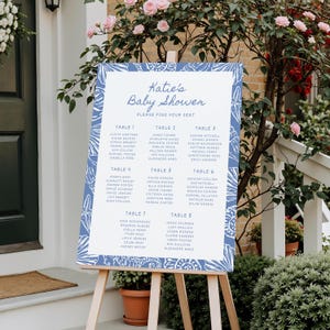 Sea You Soon Baby Shower Seating Chart | Blue Coastal Baby Sprinkle | Beach Themed Nautical Seashell Table Assignments Canva Template katie