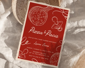 Pizza and Pacifiers Baby Shower Invite | Pizza Pacis Theme Baby Sprinkle Invitation | Slice Slice Baby | Special Delivery | Canva Template