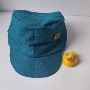 Michel linen and muslin peaked cap for babies and children in turquoise