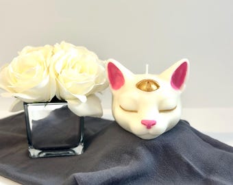 Large 3rd Eye Cat Candle: Scented Sweet Spooky Mystical Home Decor