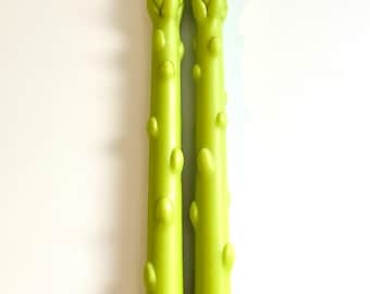 Green Asparagus Taper Candles: Soy and Beeswax Set of 2