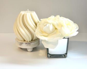 Large White Swirl Candle: Elegant Unscented Soy Beeswax Decor