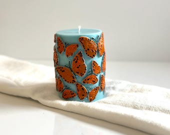 Vibrant Short Butterfly Pillar: Irregular Design, Aromatic Scent, Nature-Inspired Decor