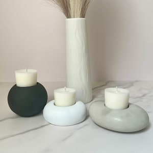 Modern Concrete Candle Holders: Circular Tea Light/Votive Holders in Gray, Black Or White