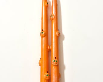 Scented Pumpkin Taper Candles: Summerween, Halloween Decor, Vegan Coconut Soy Wax Set Of 2