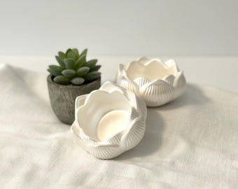 Pearlescent Lotus Tea Light Holders: Handmade Home Decor (Set of 2)
