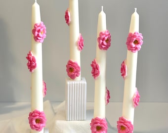 Luxurious Floral Glow: Camellia Blossom Taper Candle Set - Unscented Pair (2)