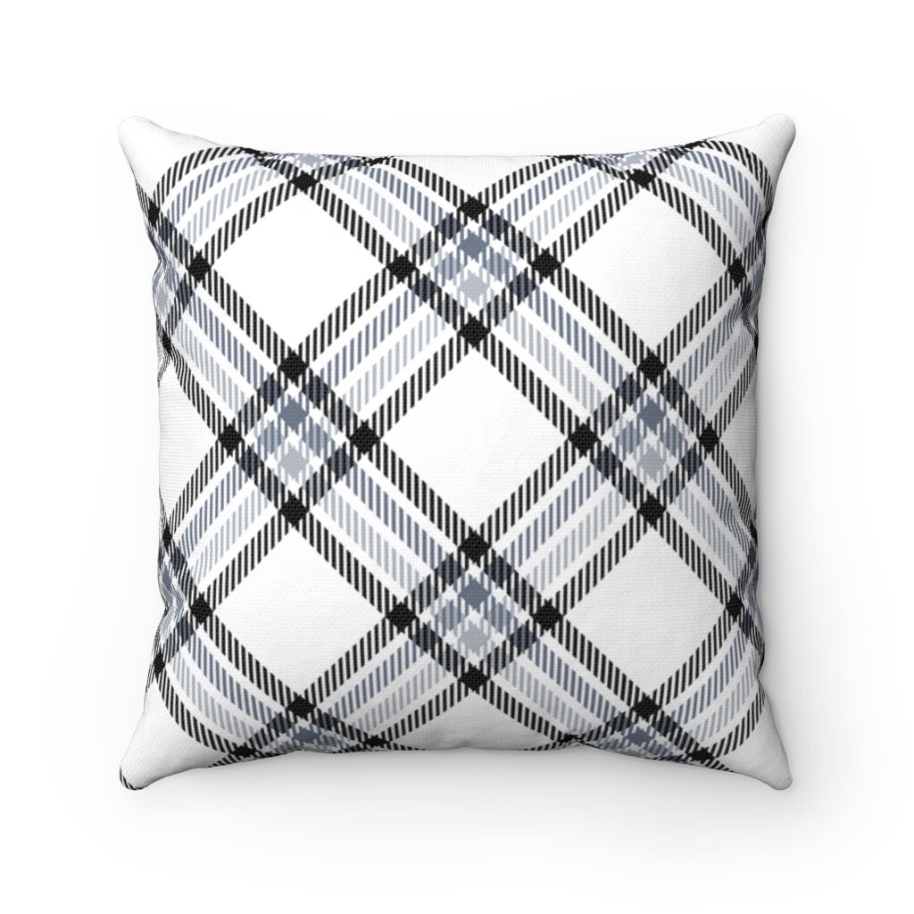 Plaid Throw Pillow Cover / Pillow Cases / Black / Gray / White Etsy UK