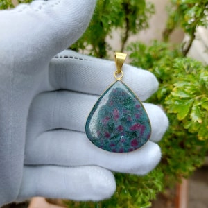 Awesome Natural Ruby kyanite Pendant, Natural Crystal Pendant, Brass Gold Plated Pendant, Ruby  Pendants