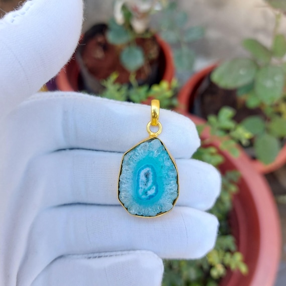 Pendentif Quartz Solaire Multicolore Fait Main - Bijou Unique En Argent Plaqué - Inde - Cadeau Idéal