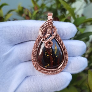 Pretty  Iron Tiger Eye Copper Pendant Copper Wire Wrapped Gemstone Pendant Copper Jewelry, Designer Pendant, Gift For Her Gift For Her