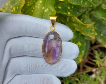 Amazing  Natural Ametrine  Gemstone Pendant, Brass Gold Plated Pendant, Gift For Her Gift For Him