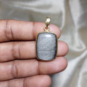 Very Good Pretty Quality Silver Obsidian Gold Plated Brass Pendant, Obsidian Necklace Gemstone Pendant | Dainty Healing Crystal Jewellery
