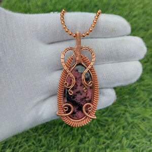 Pretty Rhodonite Copper Pendant Copper Wire Wrapped Gemstone Pendant Copper Jewelry, Designer Pendant, Gift For Her Gift For Mother