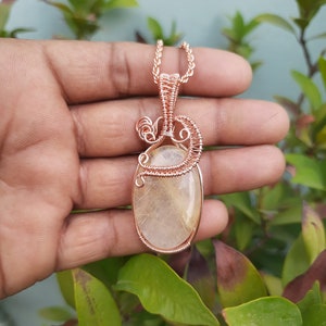 Best Quality  Golden rutilated quartz  Gemstone Solid Copper Wire Wrapped  Pendant, gift for her,   Including Chain