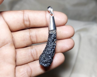 Tibetan Tektite Sterling Silver Pendant – Natural Gemstone, Unisex