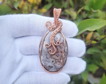 AAA  Quality Crazy Lace Agate Copper Pendant Copper Wire Wrapped Gemstone Pendant Copper Jewelry, Designer Pendant, Gift For Her