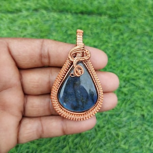 Labradorite Copper Pendant: Wire Wrapped Gemstone Jewelry