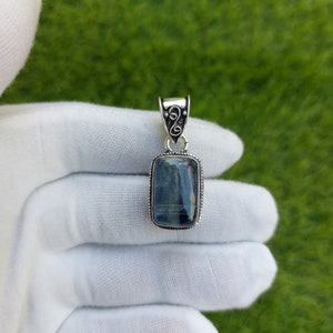 Pretty Kyanite Pendant necklace ,Brass Silver Plated Pendant.- Chakra Alignment, Psychic Abilities,  natural stone third eye chakra  jewelry