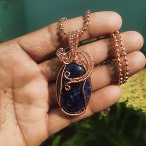 Very Beautiful  Sodalite Copper Pendant Copper Wire Wrapped Gemstone Pendant Copper Jewelry, Designer Pendant, Gift For Her Gift For Him