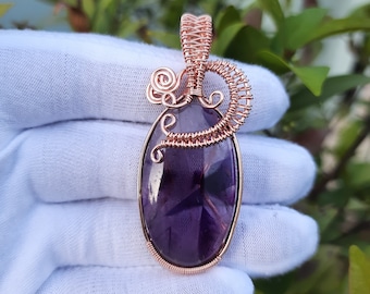 Amethyst Copper Pendant: Wire Wrapped Gemstone Jewelry