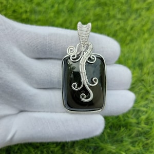 Obsidian Gemstone Pendant: Silver Plated Wire Wrapped Healing Crystal