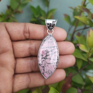 AAA+ Quality Rhodonite Gemstone Solid Brass Silver Plated  Pendant, gift for her, aesthetic pendant