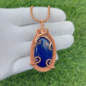AAA+ Lapis Lazuli Copper Pendant Copper Wire Wrapped Gemstone Pendant Copper Jewelry, Designer Pendant, Gift For Her
