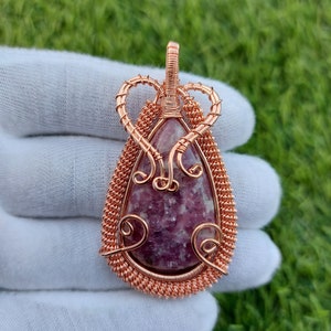 AAA Pretty Quality Lepidolite Copper Pendant Copper Wire Wrapped Gemstone Pendant Copper Jewelry, Designer Pendant, Gift For Her