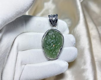 Handmade Raw Moldavite Pendant: Natural Czech Crystal Healing Stone