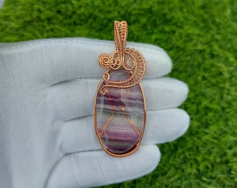 Fluorite Copper Pendant: Wire Wrapped Gemstone Jewelry