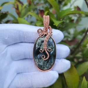 Beautiful  Seraphinite Copper Pendant Copper Wire Wrapped Gemstone Pendant Copper Jewelry, Designer Pendant, Gift For Her Gift For Her