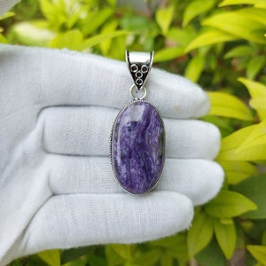 AAA+ Quality  Charoite Gemstone Solid Brass Silver Plated  Pendant, gift for her, Aesthetic pendant