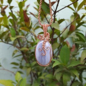 AAA+ Best Quality Blue Lace Agate Gemstone Solid Copper Wire Wrapped  Pendant, gift for her,   Including Chain