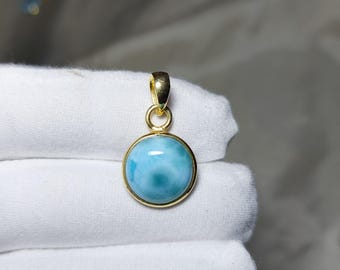Natural Round Larimar Pendant: Gold Plated Gemstone, 14 Crt