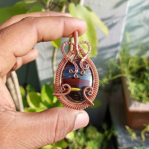 Pretty Tiger Iron Eye Copper Pendant Copper Wire Wrapped Gemstone Pendant, Include Copper Chain Designer Pendant, Gift For Her Gift For Her