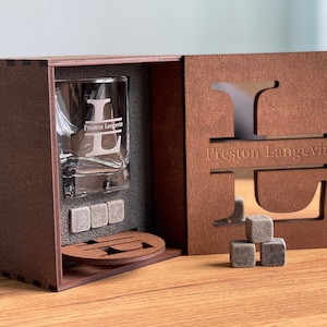 Regalo para él, vasos de whisky, funda acrílica dorada, piedras de whisky, regalo para padrinos de boda, regalo para padrinos de boda, regalo para el padre, vasos de bourbon, juego de vasos