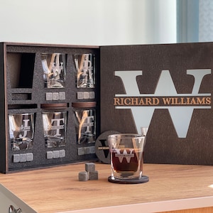 Whiskystenen set, whiskyglazenset, spiegel Сover gepersonaliseerd cadeau, Vaderdagcadeau, kerstcadeau, huwelijkscadeau voor stel, bril