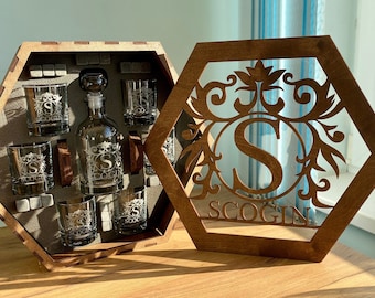 Gift for Him, Personalized Father's Day Gift, Whiskey Decanter Set, Bourbon Decanter Set, Whiskey Glasses, Groomsman Gift, Custom Glass Set