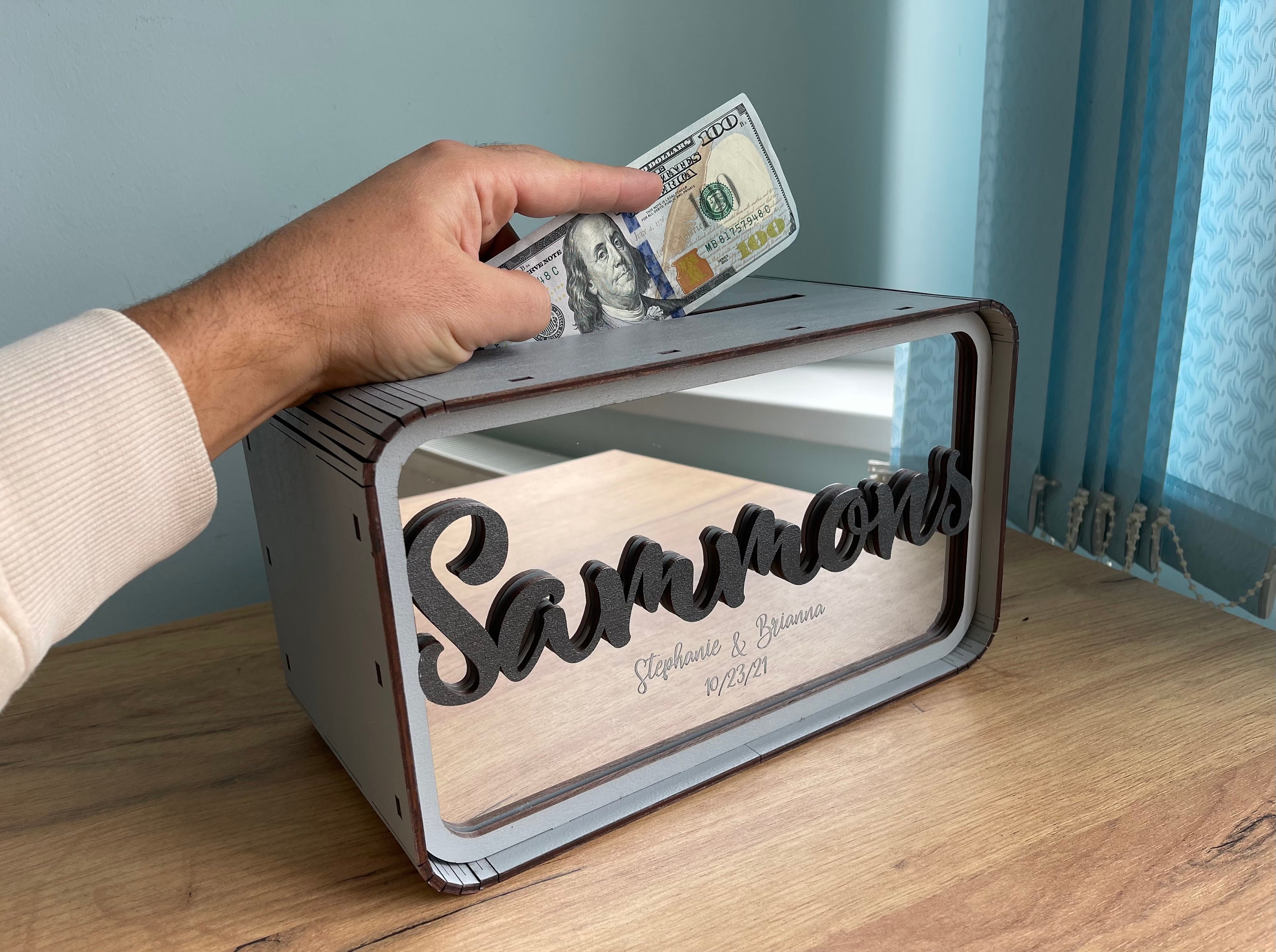 Two Colors Money Card Box Boho Card Box Couple Card Box Couple Card Box Custom Family Card Box Rustic Wedding Decor Gray