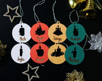 Gold & Red Personalized Christmas Ornament - Custom Name Wooden Bauble, Laser Engraved Holiday Decoration, Custom Gift for Family and Friend