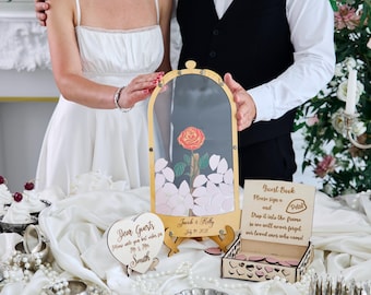 Rose Wedding Guest Book Alternative, Personalized Floral Guest Book, Glass Rose Guestbook, Wooden Wedding Sign In Book, Bridal Shower Gift